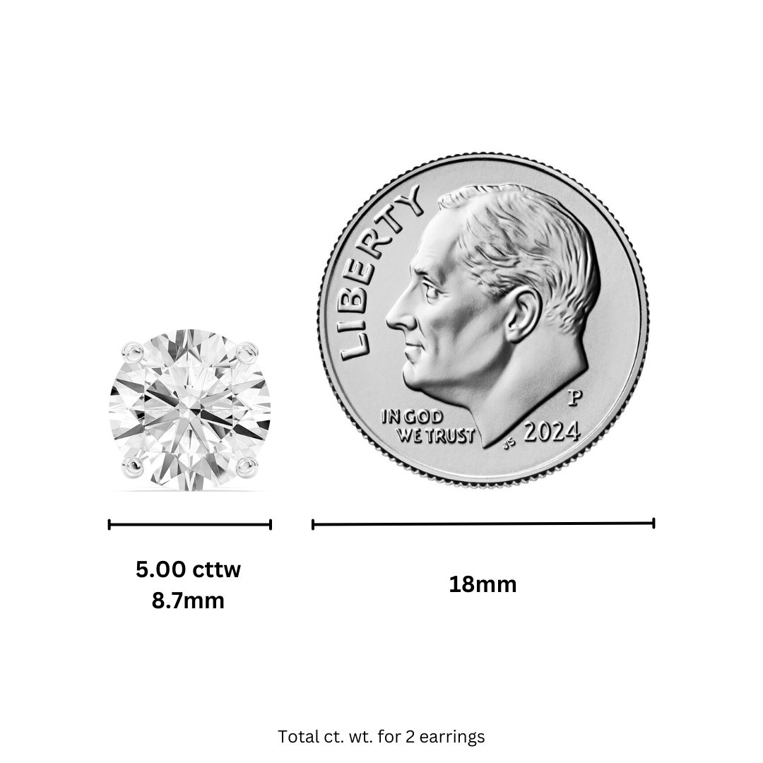 14k Lab Grown Round Diamond Studs IGI Certified F VS2 (5 ct. tw.)